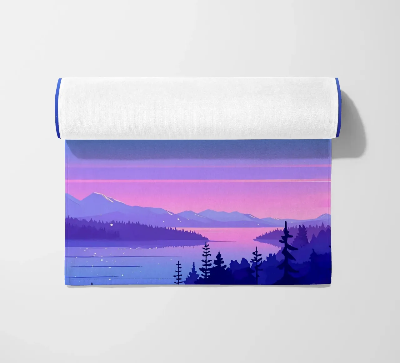 Un aereo che vola sopra la foresta fluviale Lofi Art telo mare da LoFi Gallery