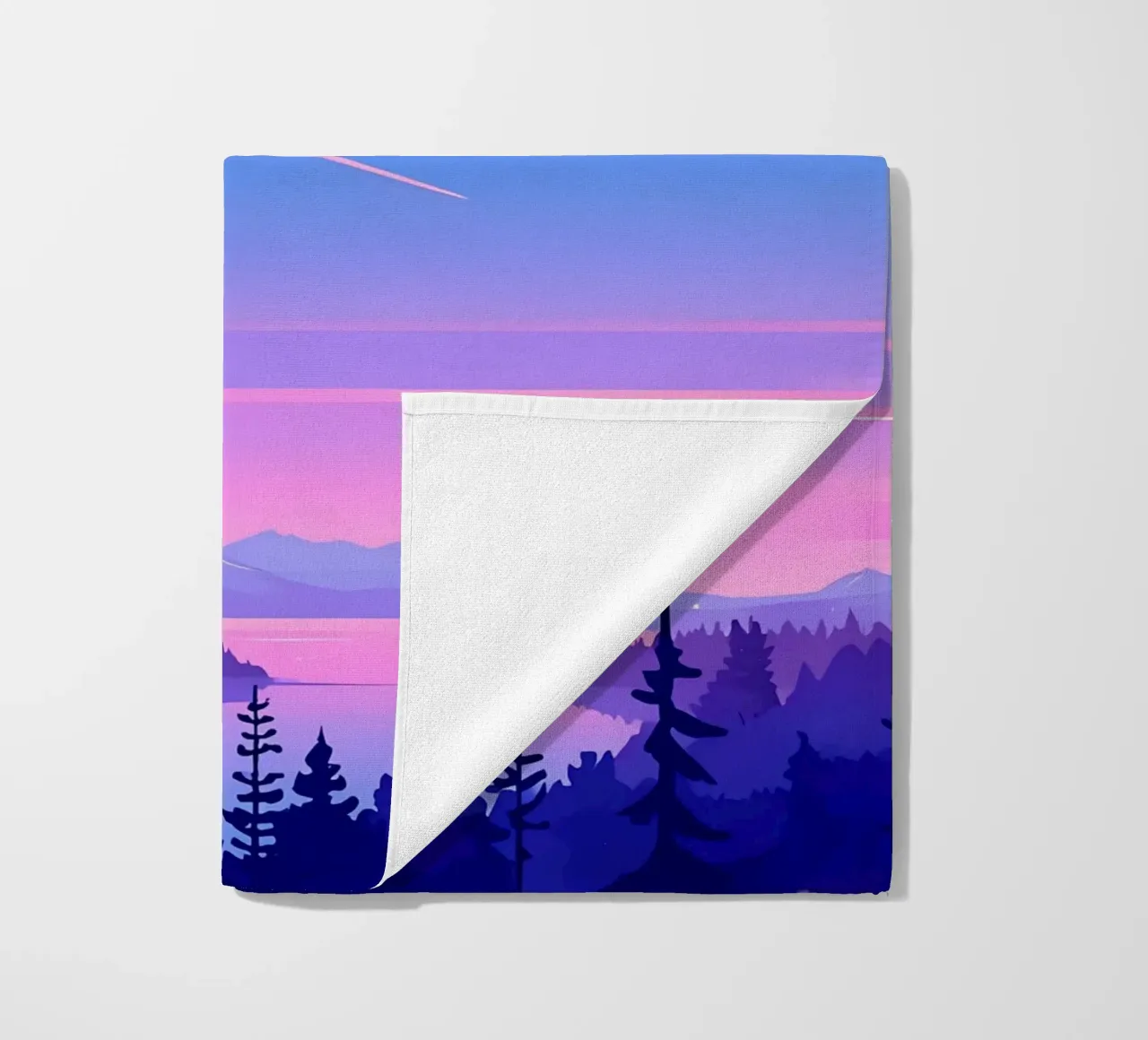 Un aereo che vola sopra la foresta fluviale Lofi Art telo mare da LoFi Gallery