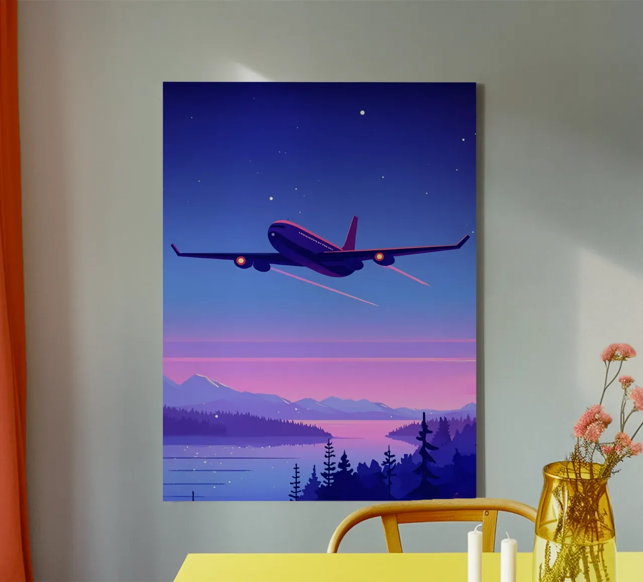 Un aereo che vola sopra la foresta fluviale Lofi Art tela con Cornice a cassetta da LoFi Gallery