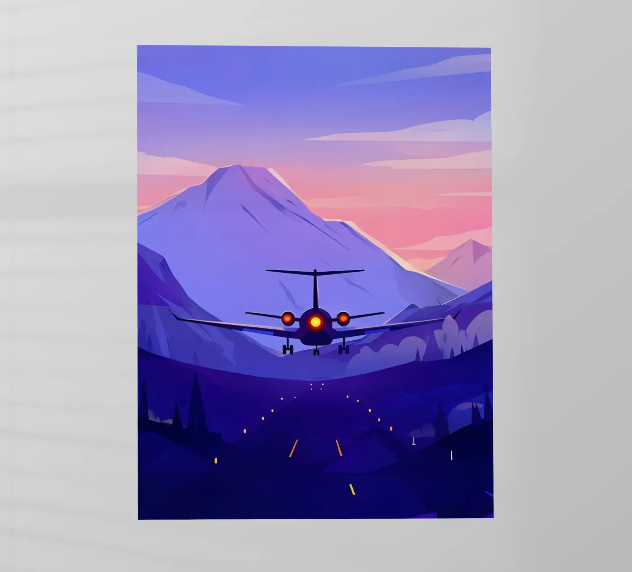 Un aereo che atterra in montagna Pista Lofi Art pellicola backlit da LoFi Gallery