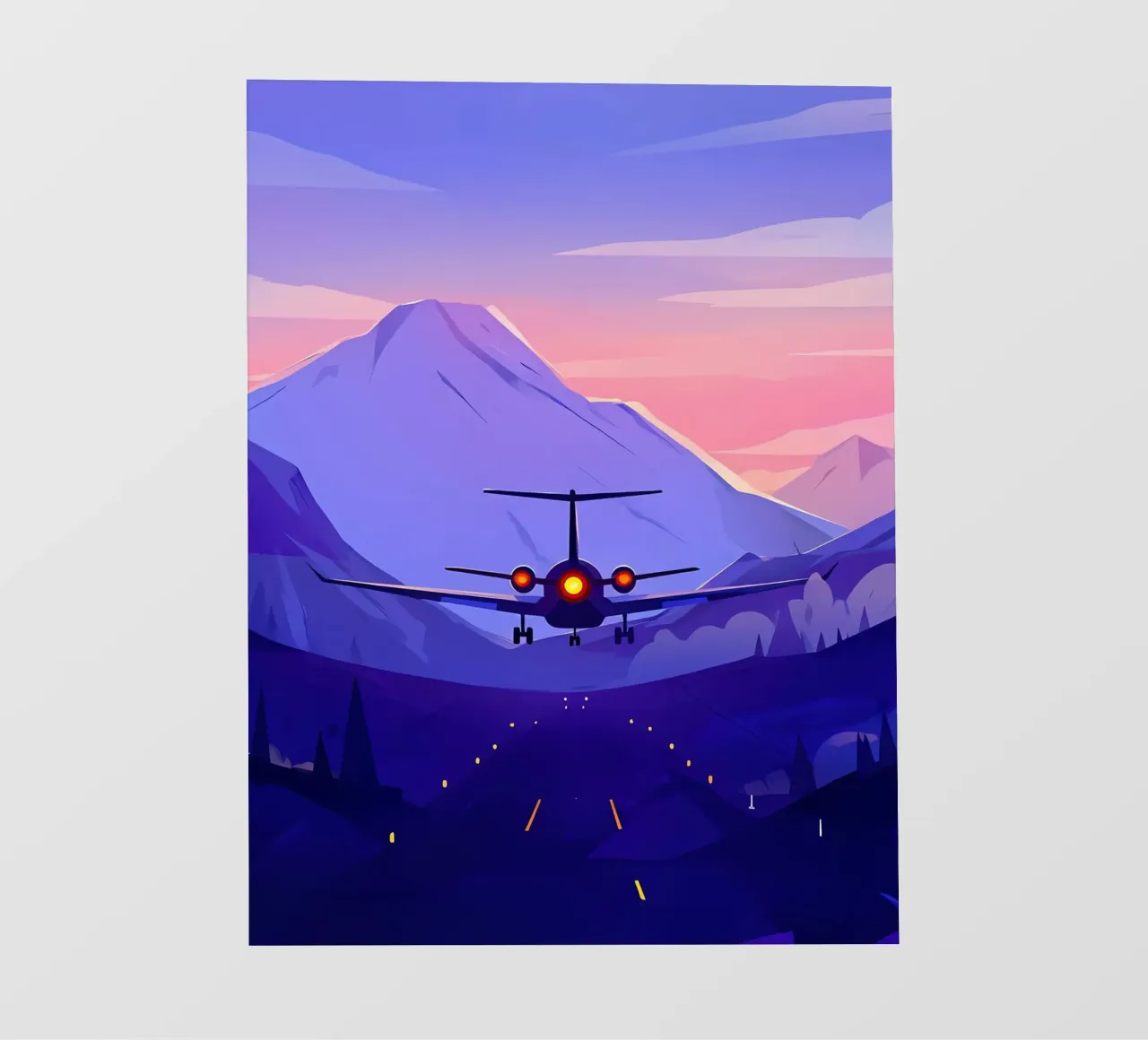 Un aereo che atterra in montagna Pista Lofi Art pellicola backlit da LoFi Gallery
