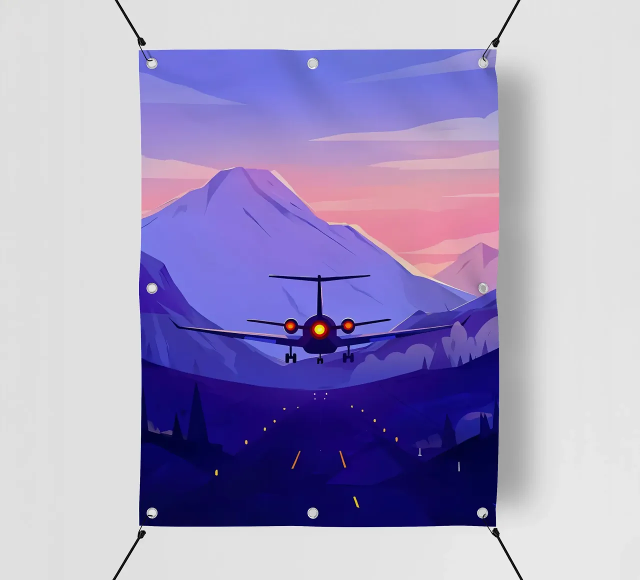 Un aereo che atterra in montagna Pista Lofi Art telo in pvc da LoFi Gallery