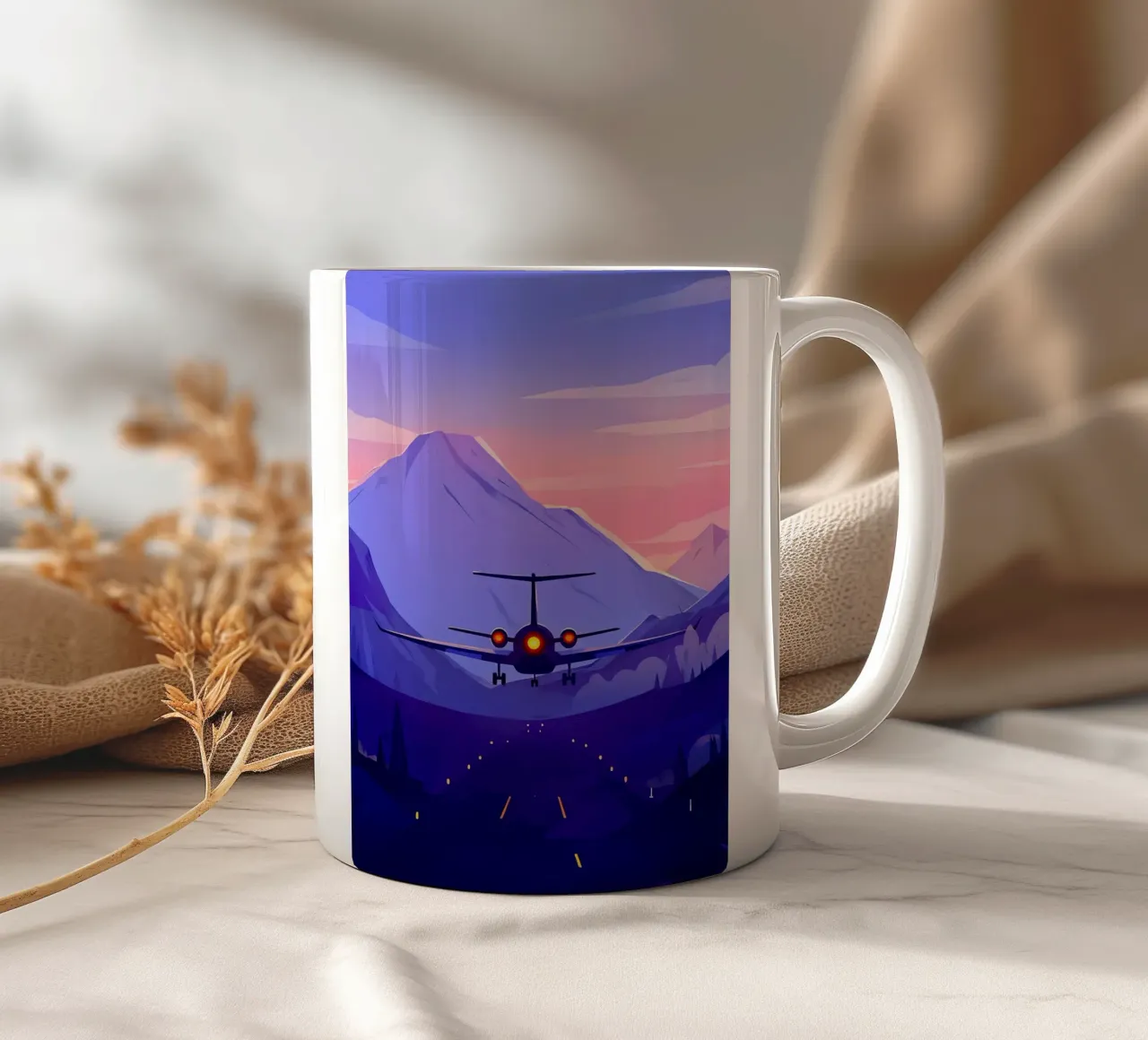 Un aereo che atterra in montagna Pista Lofi Art tazza in ceramica da LoFi Gallery