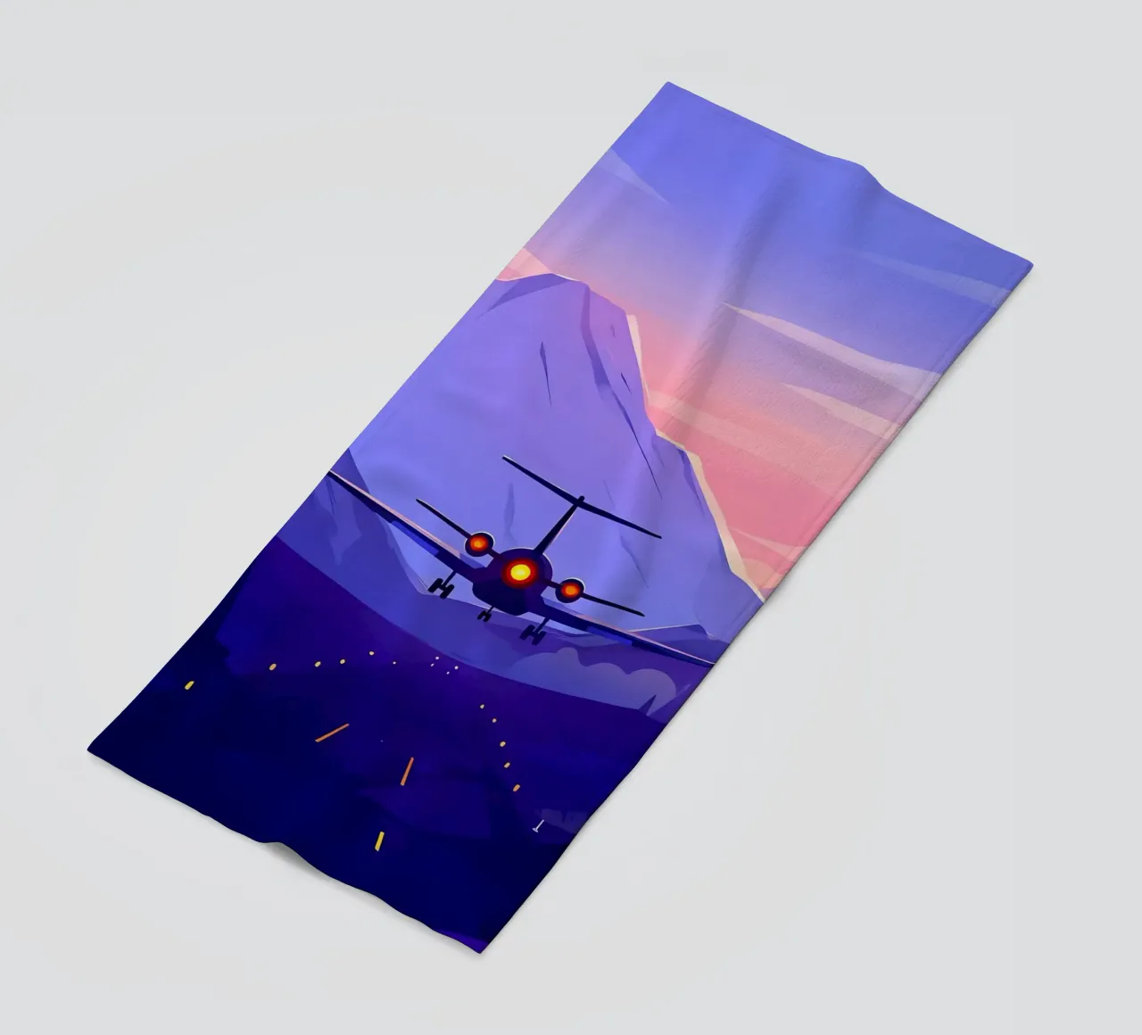Un aereo che atterra in montagna Pista Lofi Art telo mare da LoFi Gallery