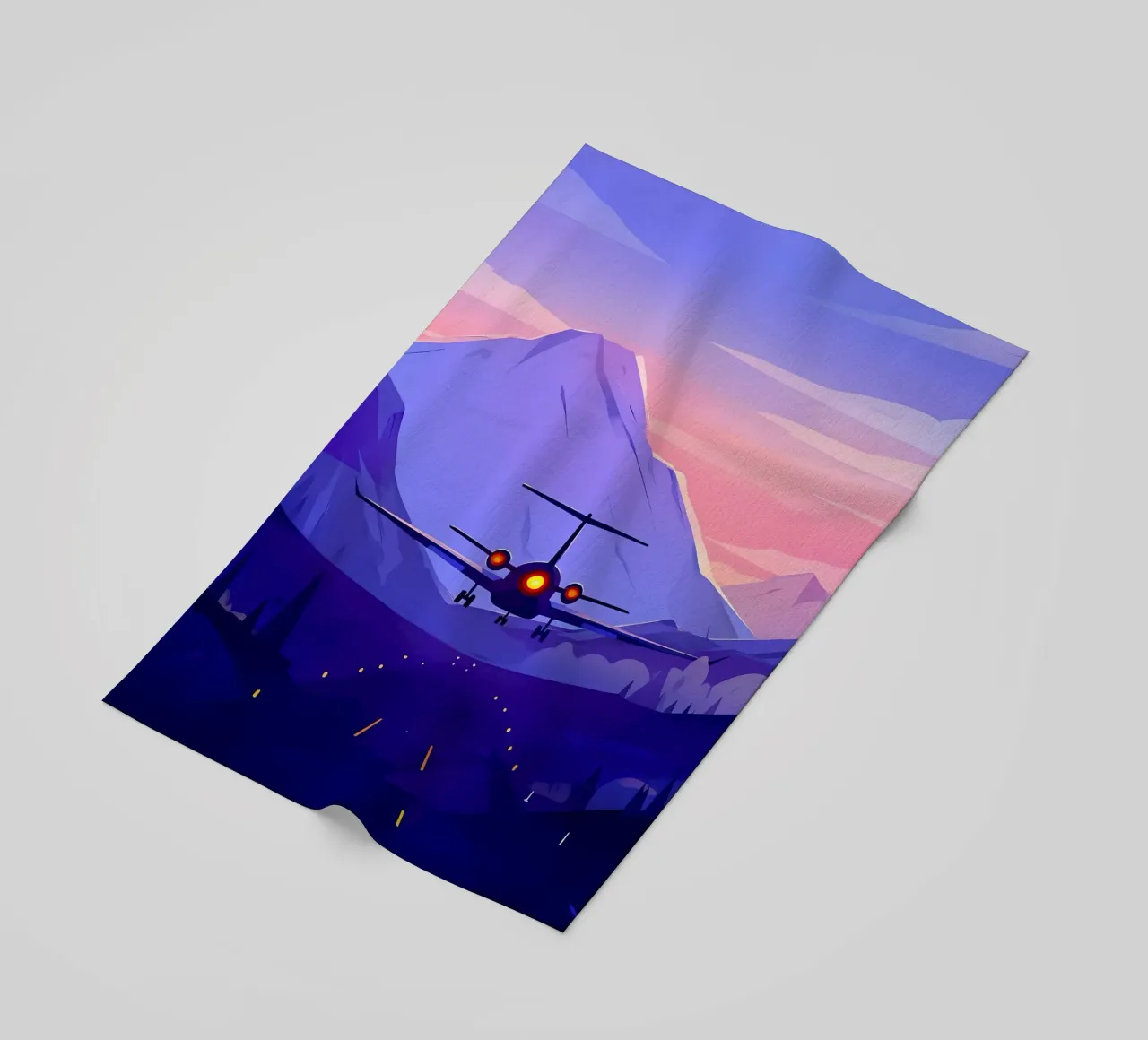 Un aereo che atterra in montagna Pista Lofi Art telo mare da LoFi Gallery