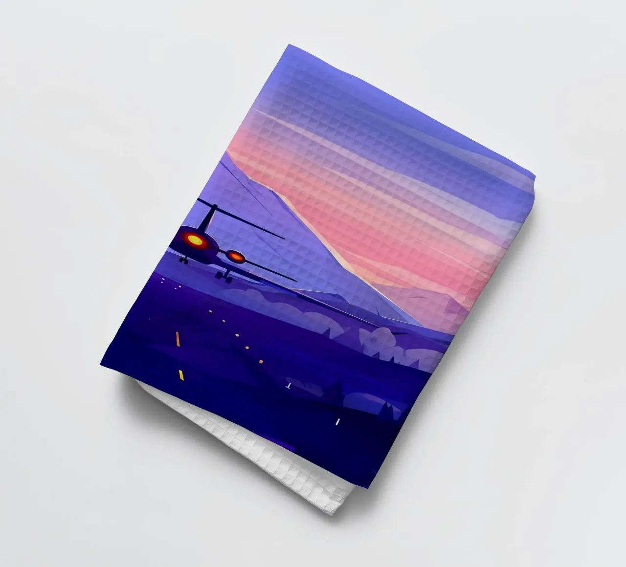 An Airplane Landing In Mountain Runway Lofi Art tea towel by LoFi Gallery