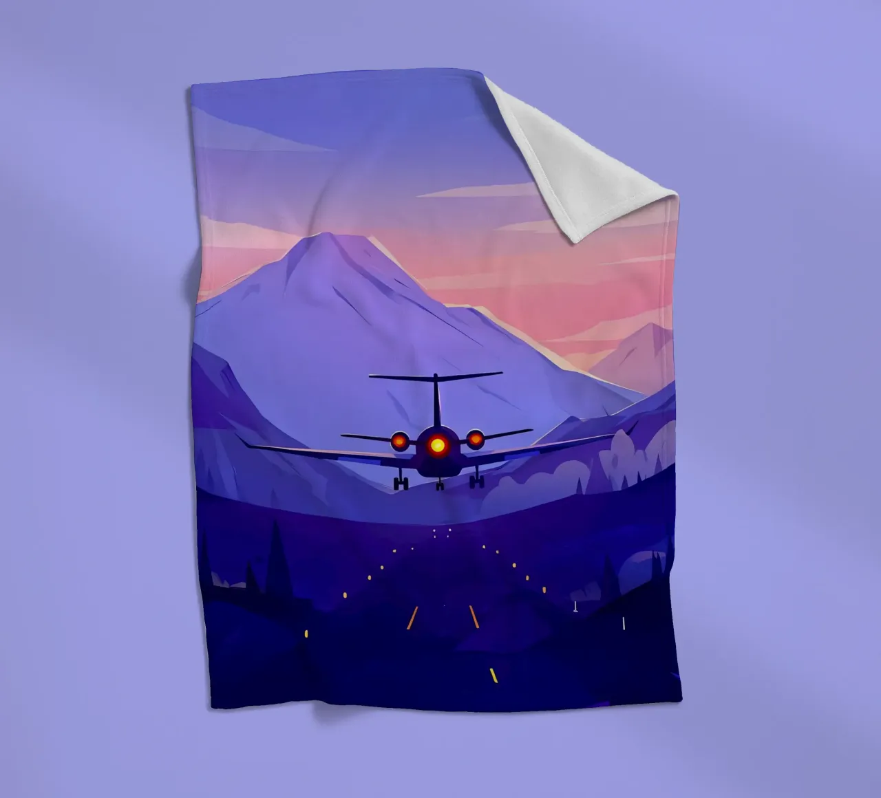 An Airplane Landing In Mountain Runway Lofi Art fleece blanket by LoFi Gallery