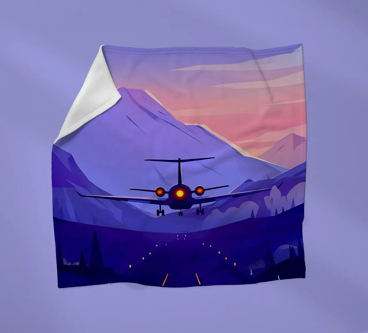 An Airplane Landing In Mountain Runway Lofi Art fleece blanket by LoFi Gallery