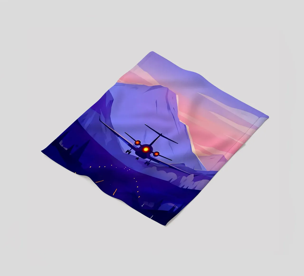 An Airplane Landing In Mountain Runway Lofi Art fleece blanket by LoFi Gallery