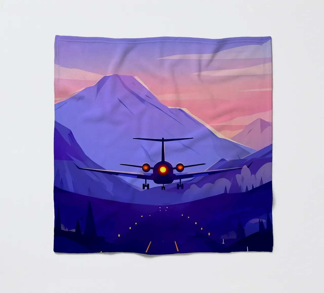 An Airplane Landing In Mountain Runway Lofi Art fleece blanket by LoFi Gallery
