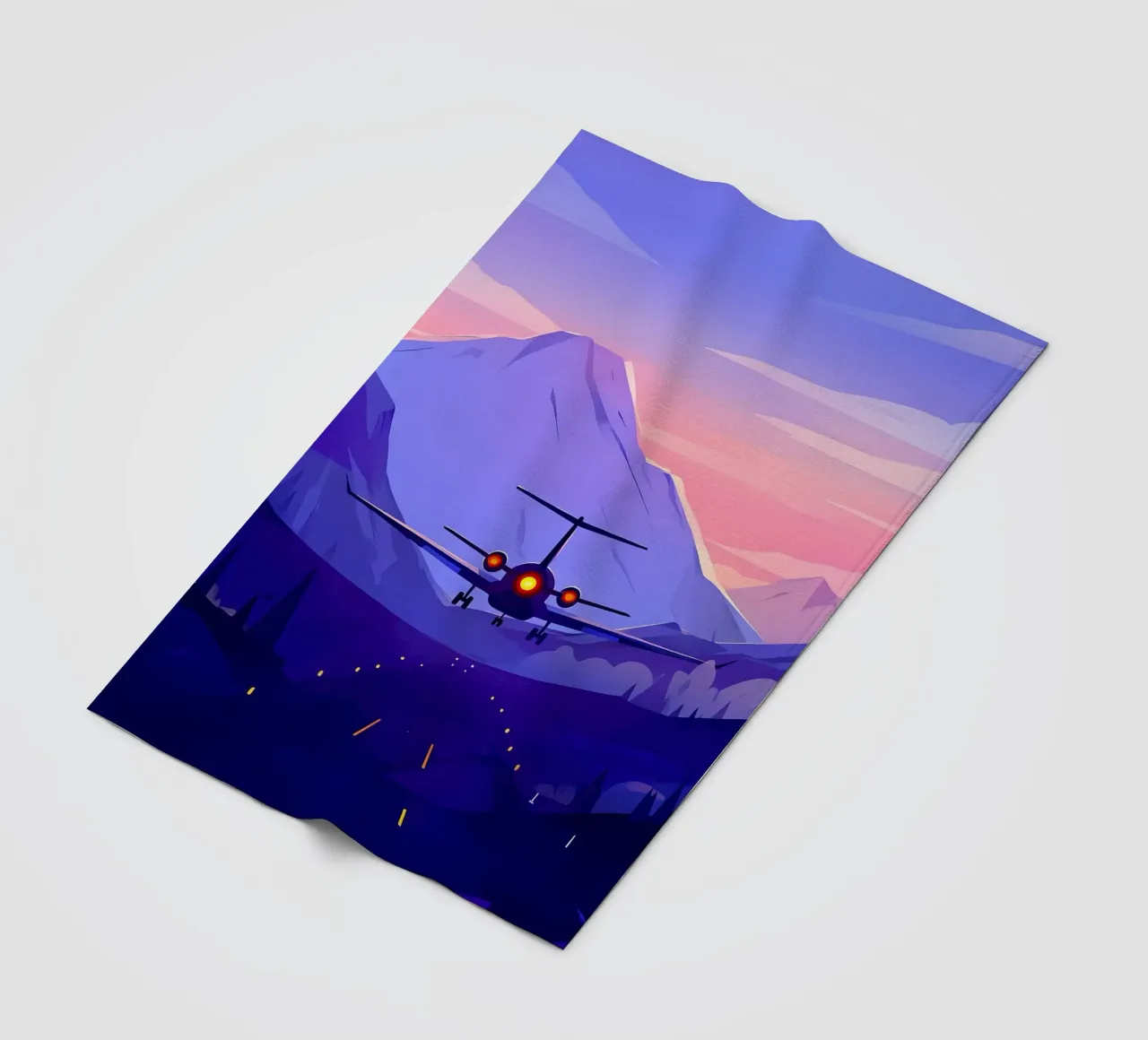 An Airplane Landing In Mountain Runway Lofi Art fleece blanket by LoFi Gallery