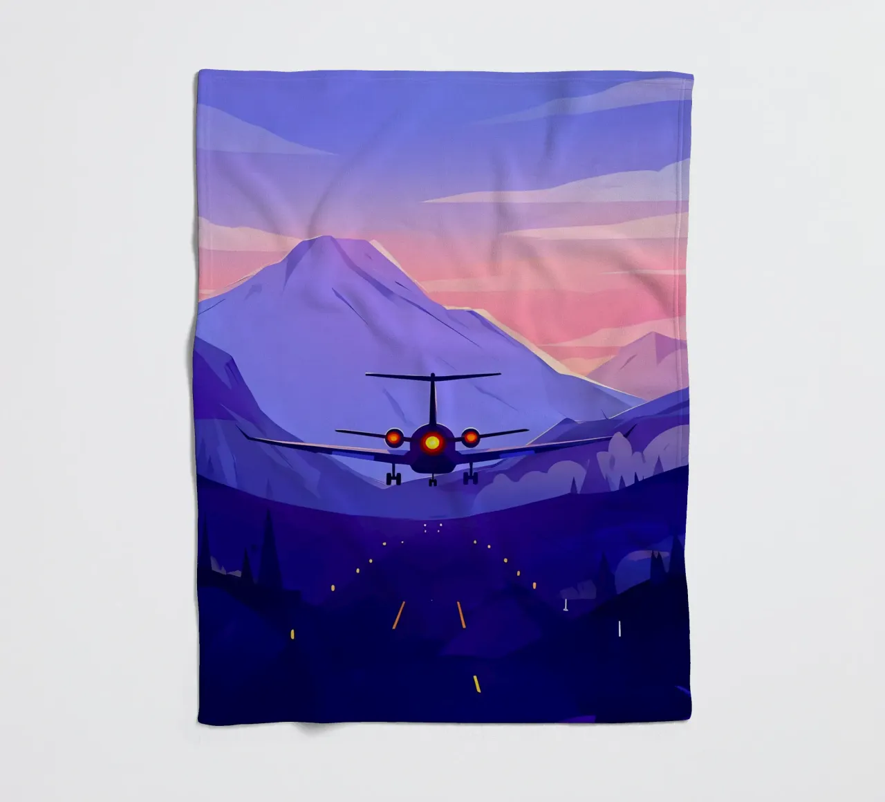 An Airplane Landing In Mountain Runway Lofi Art fleece blanket by LoFi Gallery