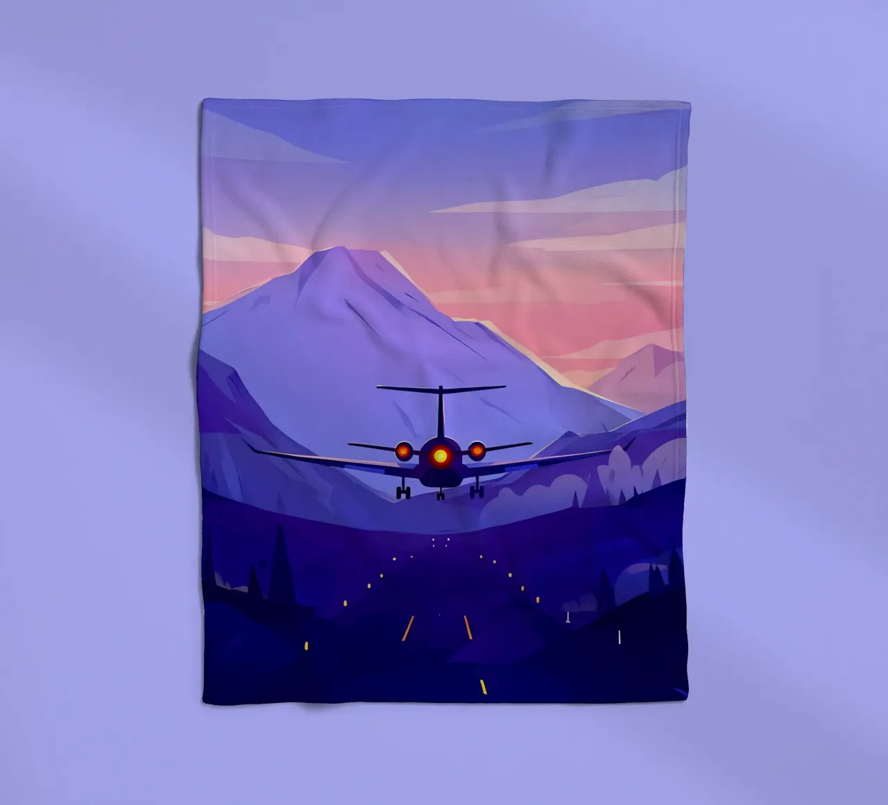 An Airplane Landing In Mountain Runway Lofi Art fleece blanket by LoFi Gallery