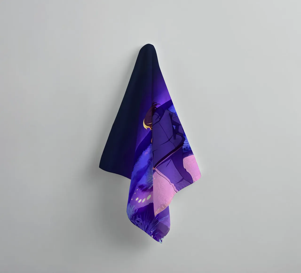 A Boy Walking Through A Silent Night Path Lofi Art towel by LoFi Gallery