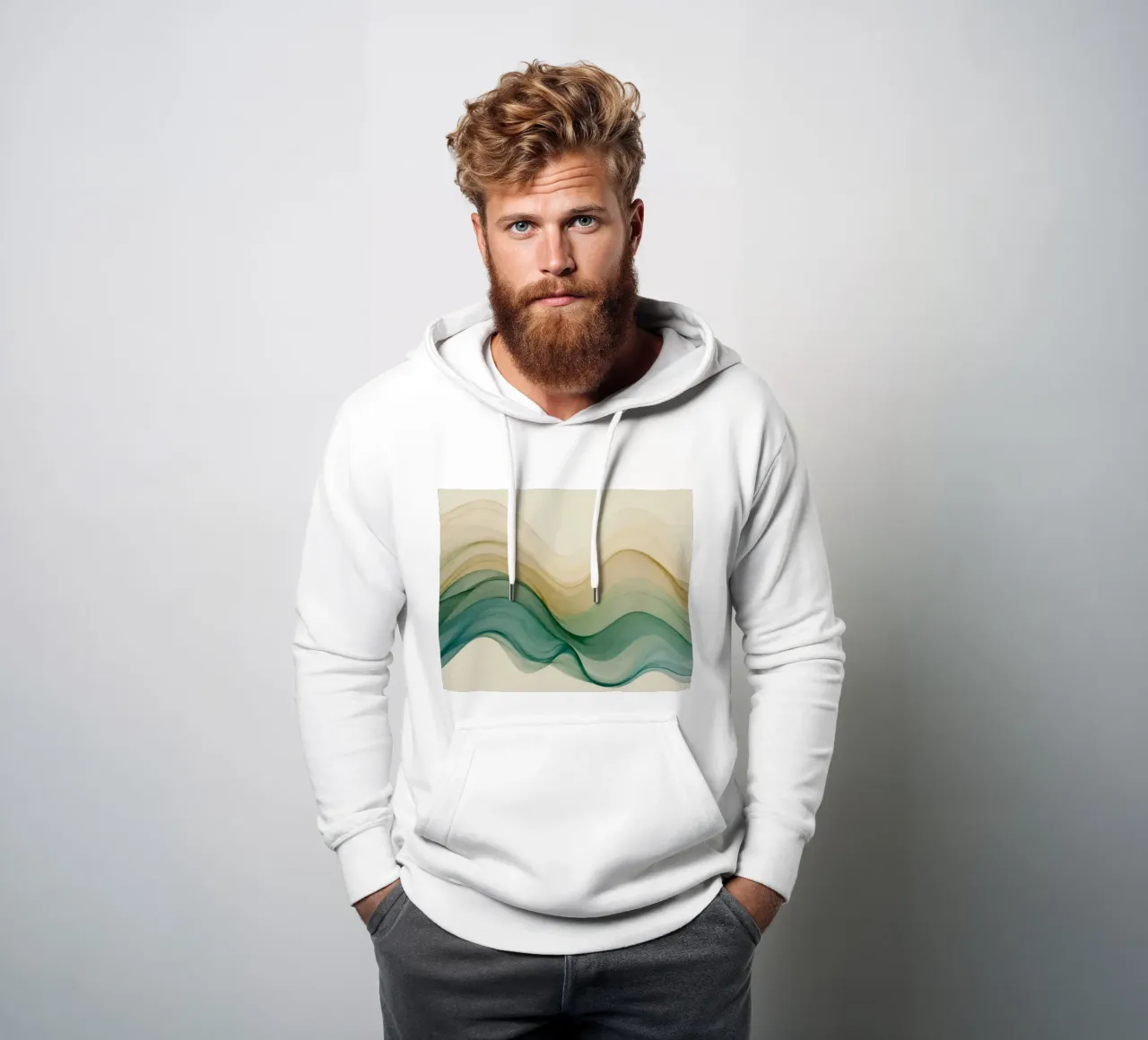 Elegant abstract waves in soft tones create a calming art hoodie by DesignDoodle