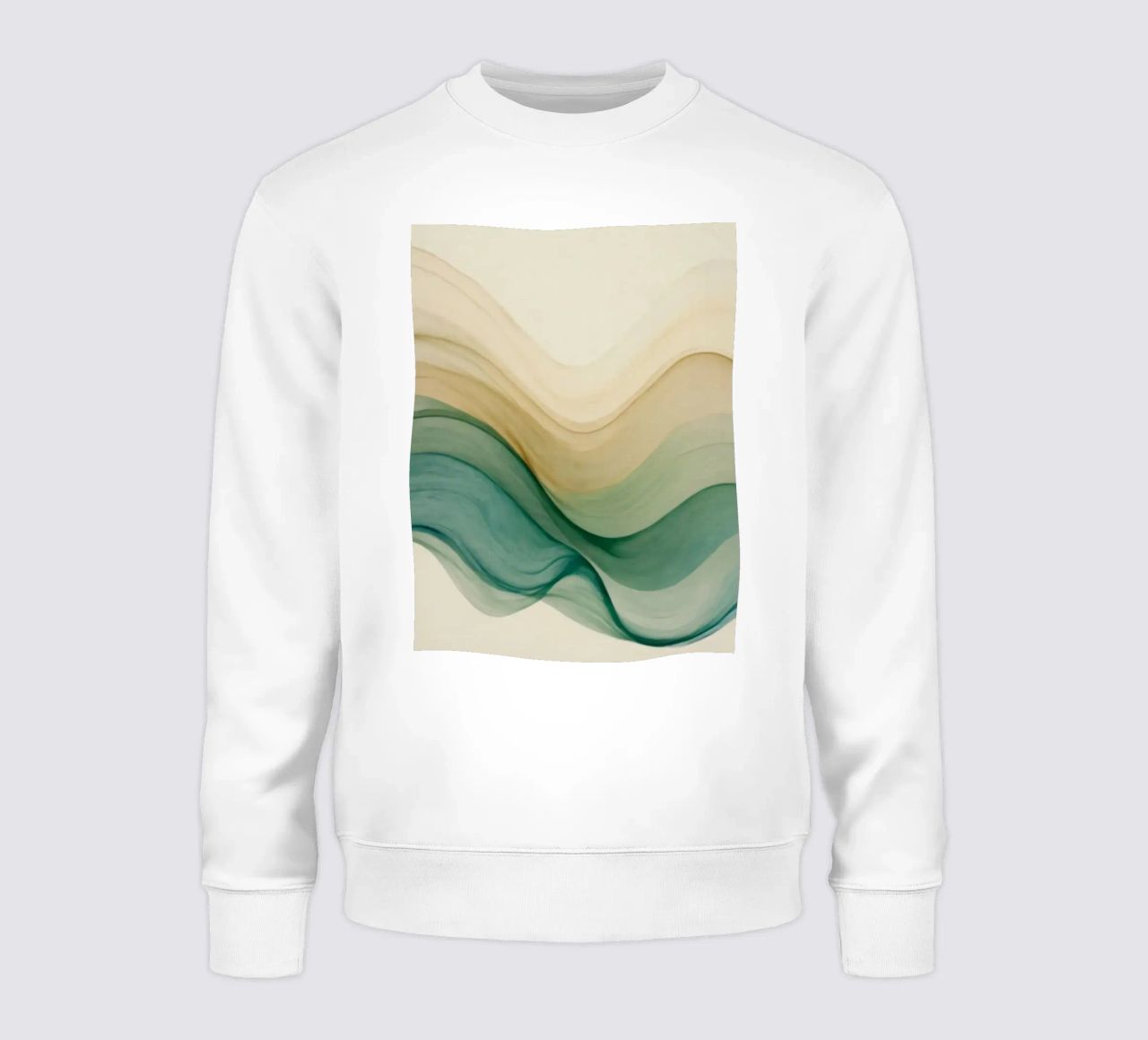 Elegant abstract waves in soft tones create a calming art sweatshirt by DesignDoodle