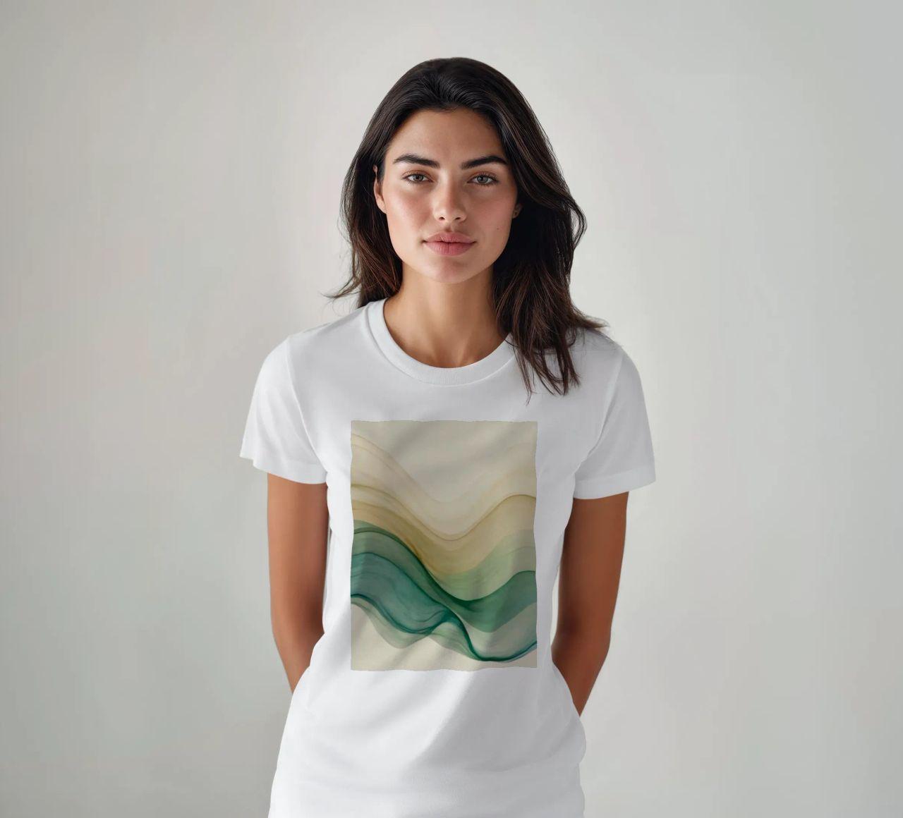 Elegant abstract waves in soft tones create a calming art t-shirt by DesignDoodle