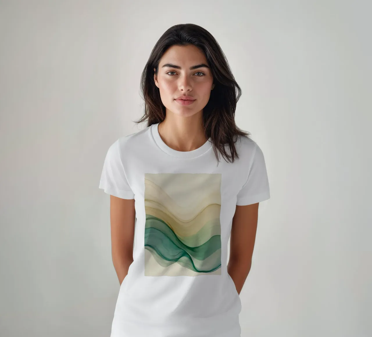 Elegant abstract waves in soft tones create a calming art t-shirt by DesignDoodle