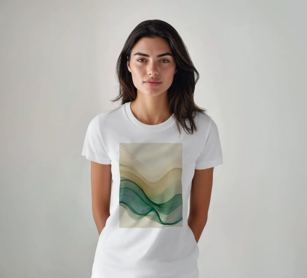Elegant abstract waves in soft tones create a calming art t-shirt by DesignDoodle