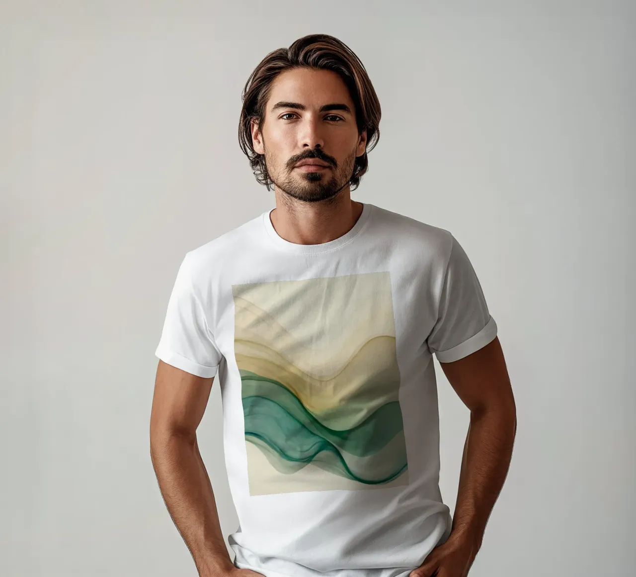 Elegant abstract waves in soft tones create a calming art t-shirt by DesignDoodle