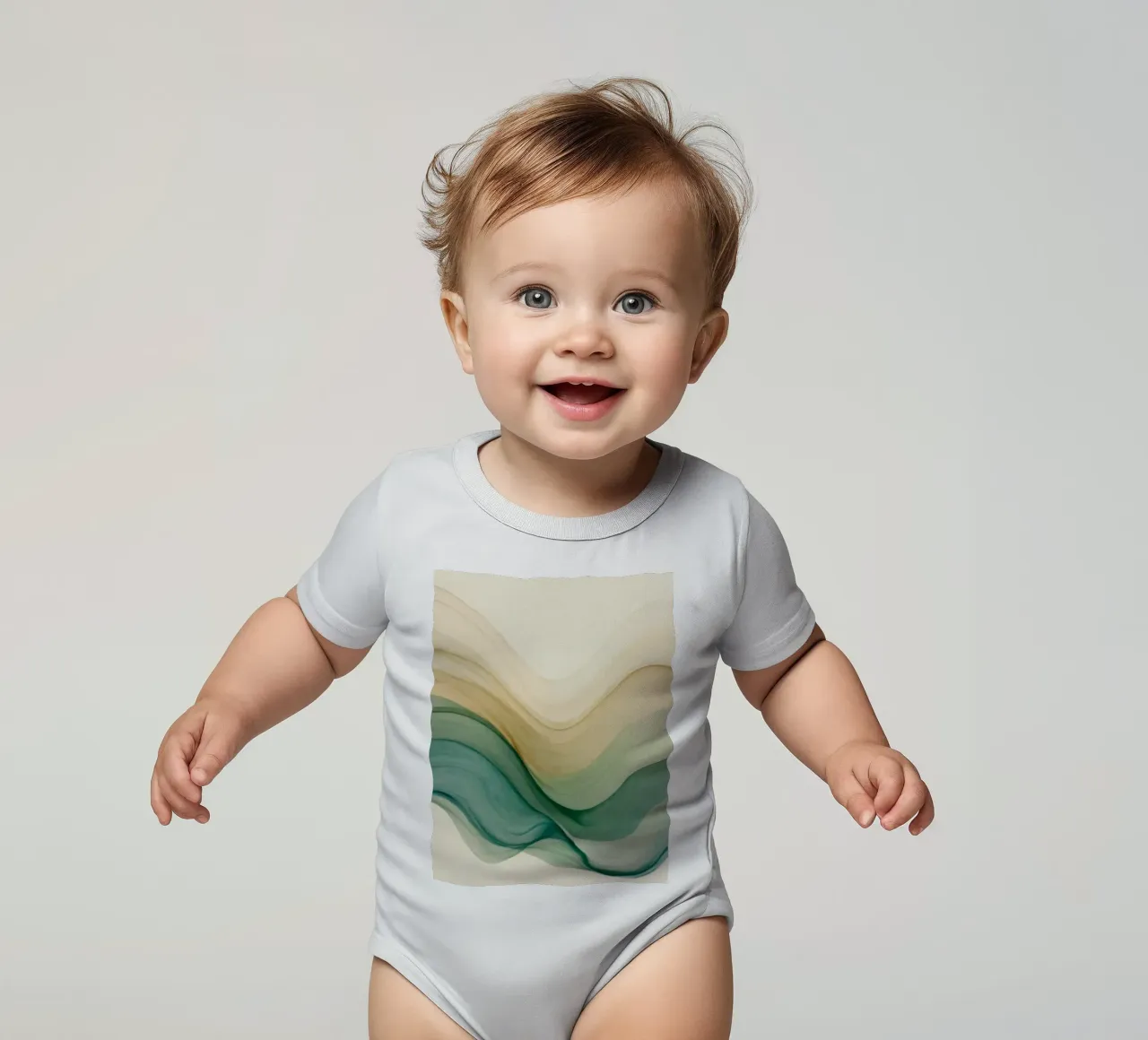 Elegante abstrakte Wellen in sanften Tönen schaffen ein beruhigendes Kunstwerk Kurzarm Babybody von DesignDoodle