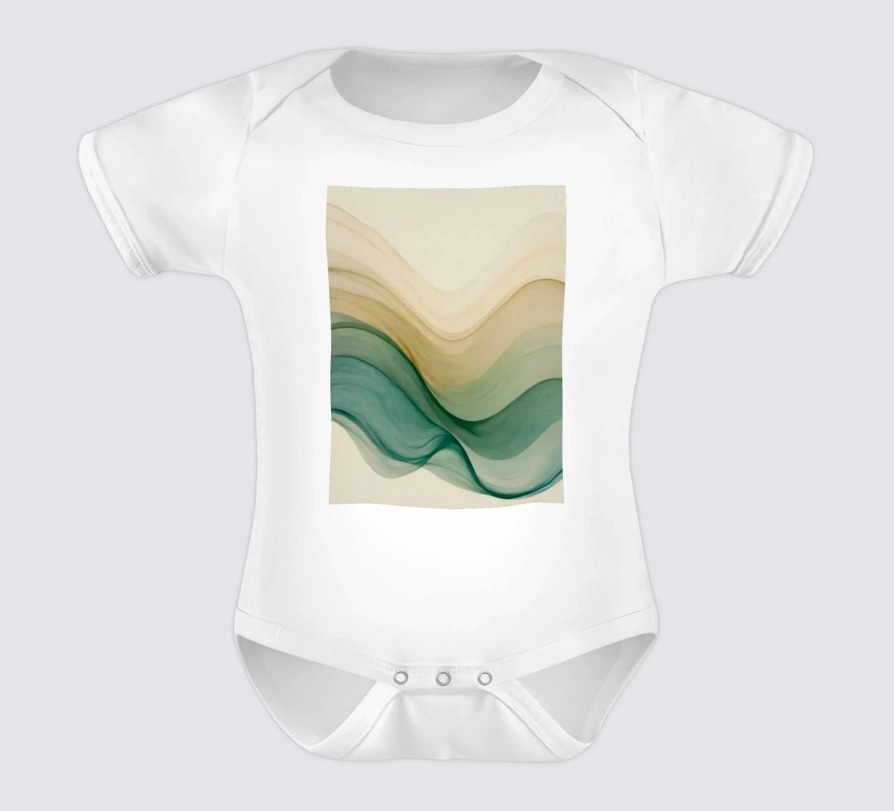 Elegant abstract waves in soft tones create a calming art short-sleeve baby romper by DesignDoodle
