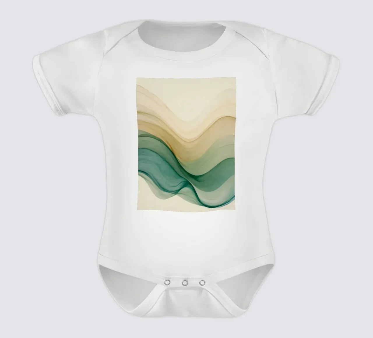 Elegante abstrakte Wellen in sanften Tönen schaffen ein beruhigendes Kunstwerk Kurzarm Babybody von DesignDoodle