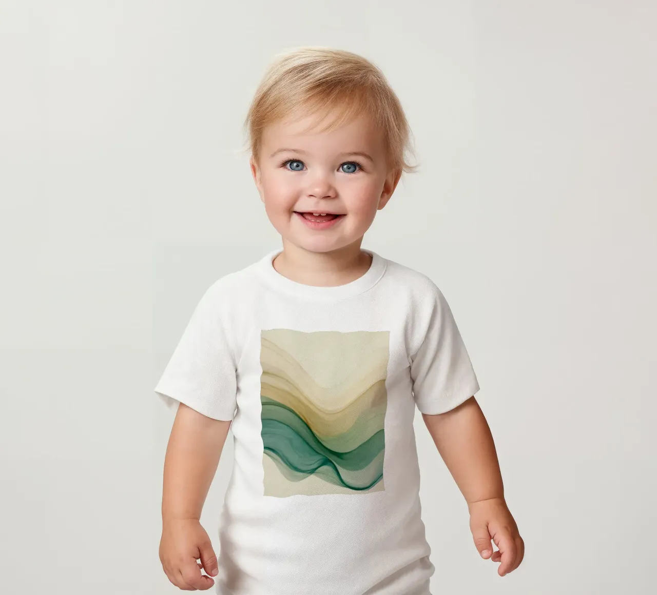 Elegant abstract waves in soft tones create a calming art baby t-shirt by DesignDoodle
