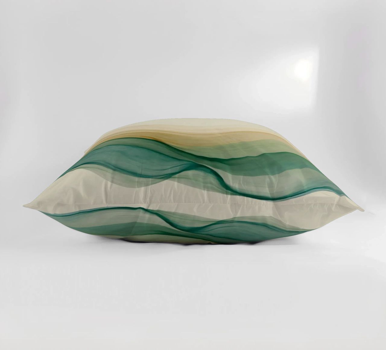 Elegant abstract waves in soft tones create a calming art decorative cushion by DesignDoodle