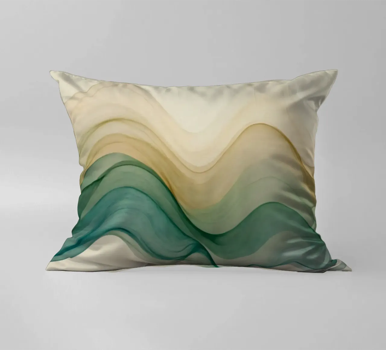 Elegant abstract waves in soft tones create a calming art decorative cushion by DesignDoodle