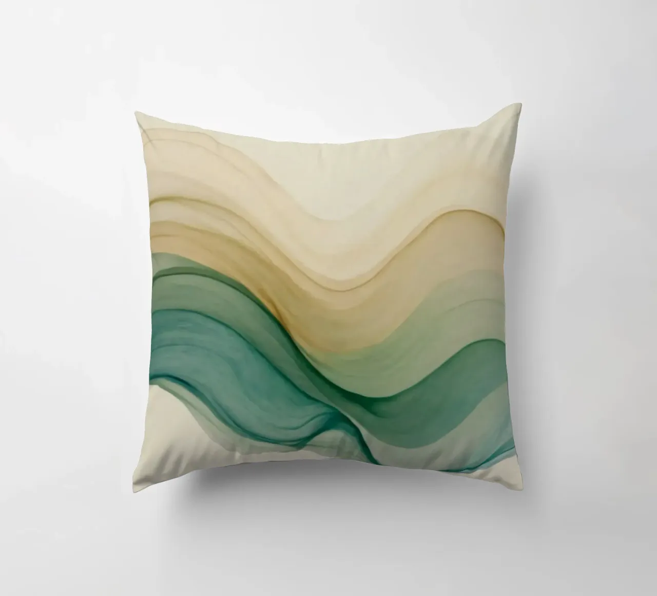 Elegant abstract waves in soft tones create a calming art decorative cushion by DesignDoodle