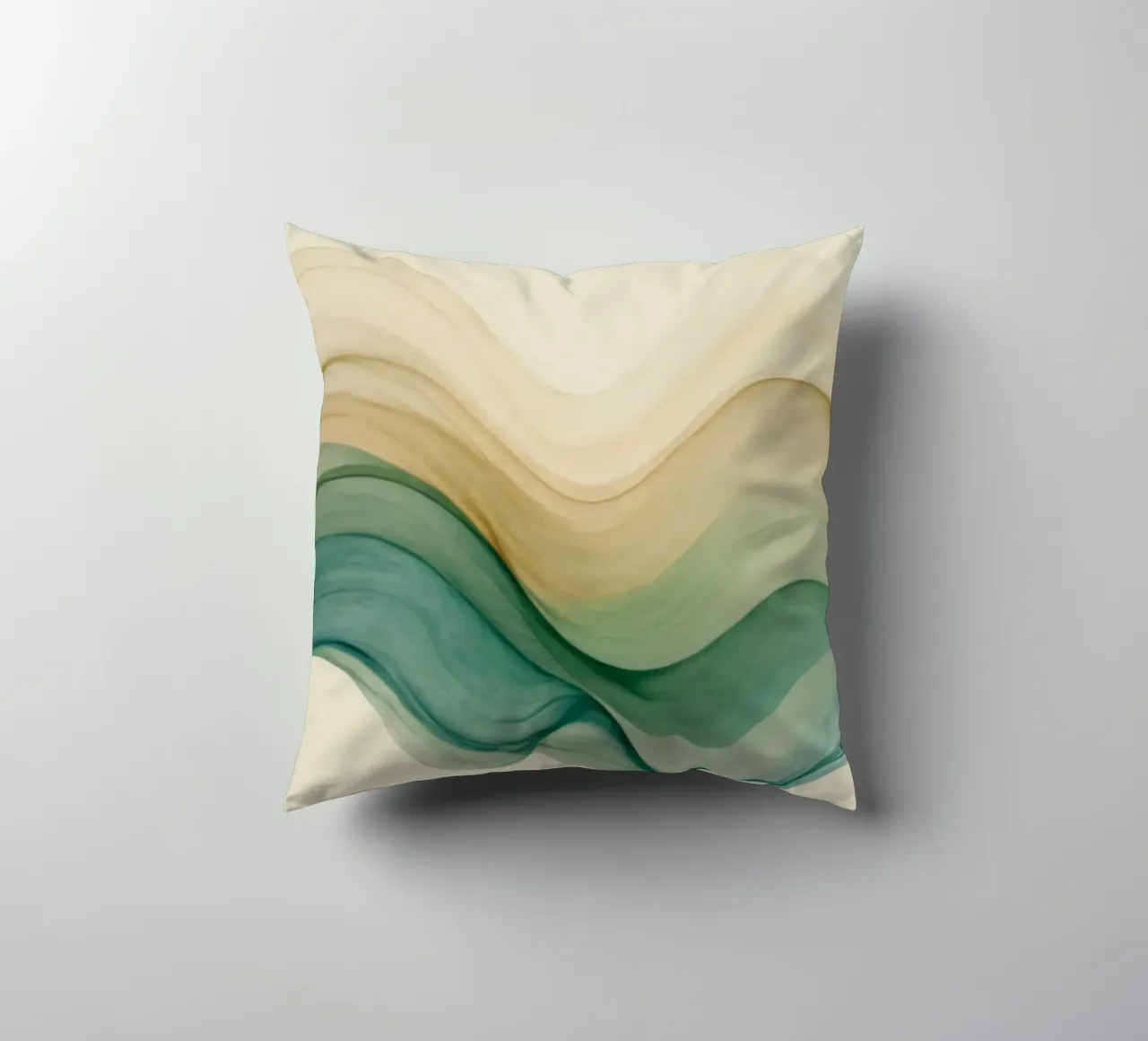 Elegant abstract waves in soft tones create a calming art decorative cushion by DesignDoodle