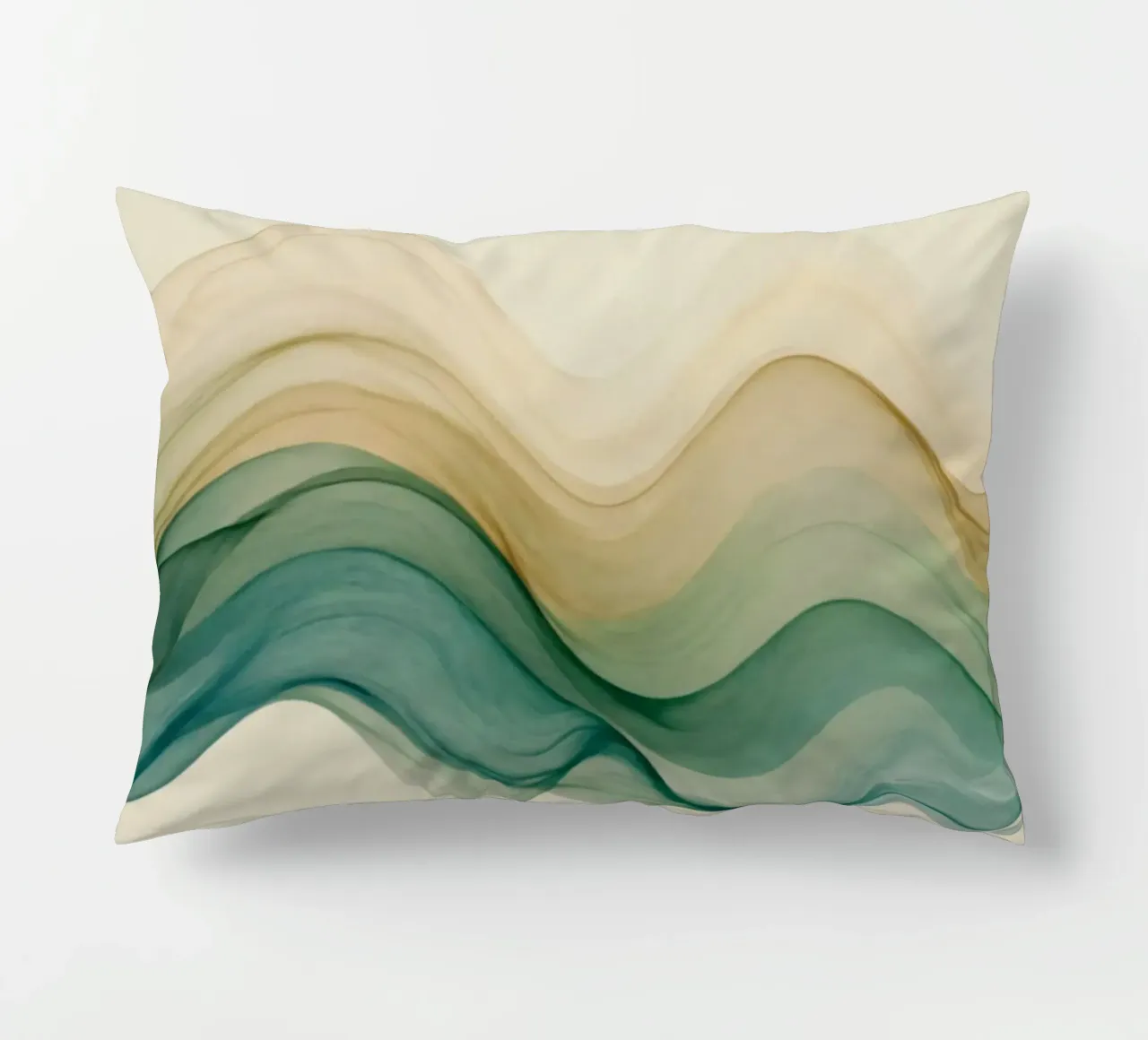 Elegant abstract waves in soft tones create a calming art decorative cushion by DesignDoodle