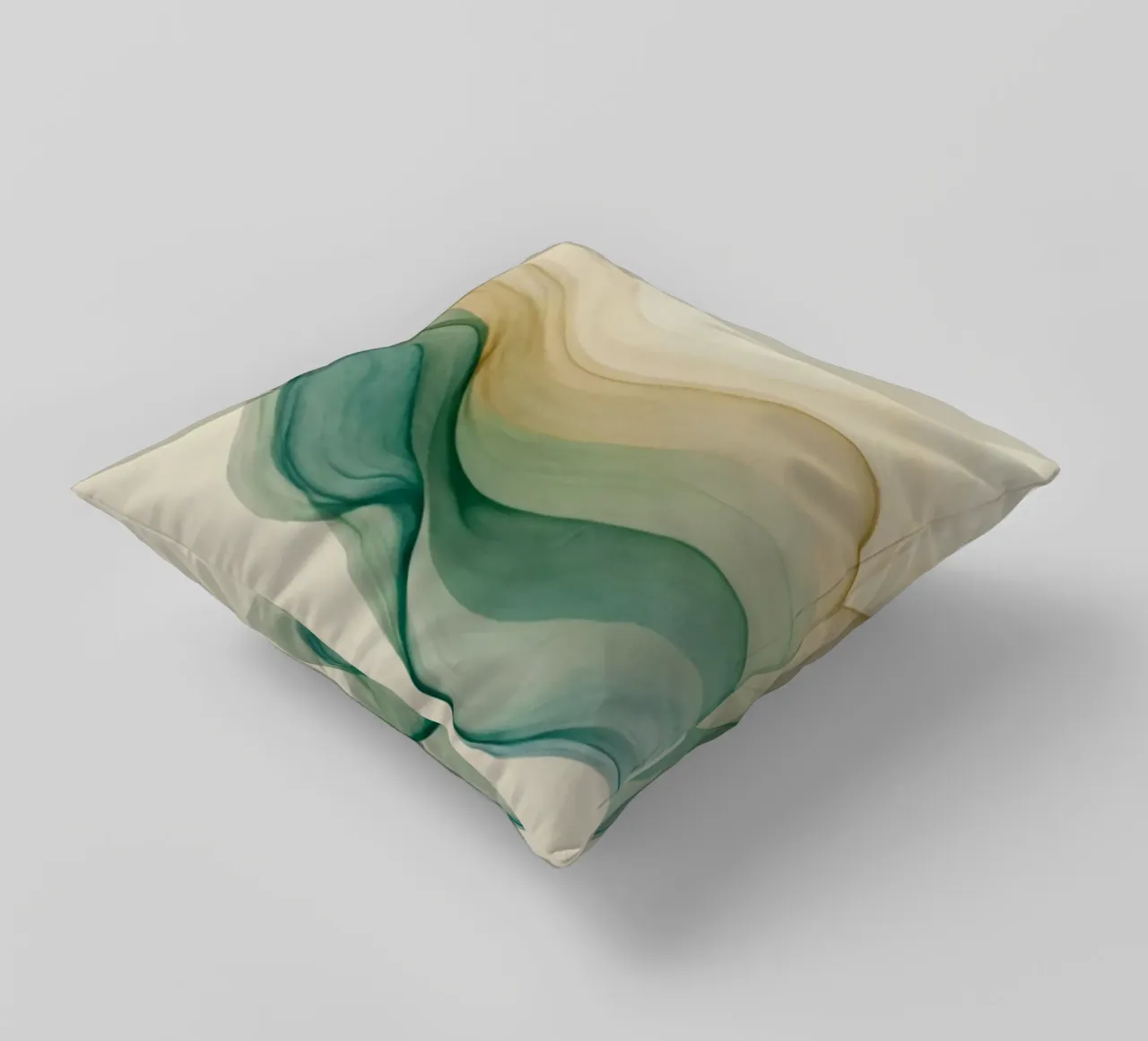 Elegant abstract waves in soft tones create a calming art decorative cushion by DesignDoodle