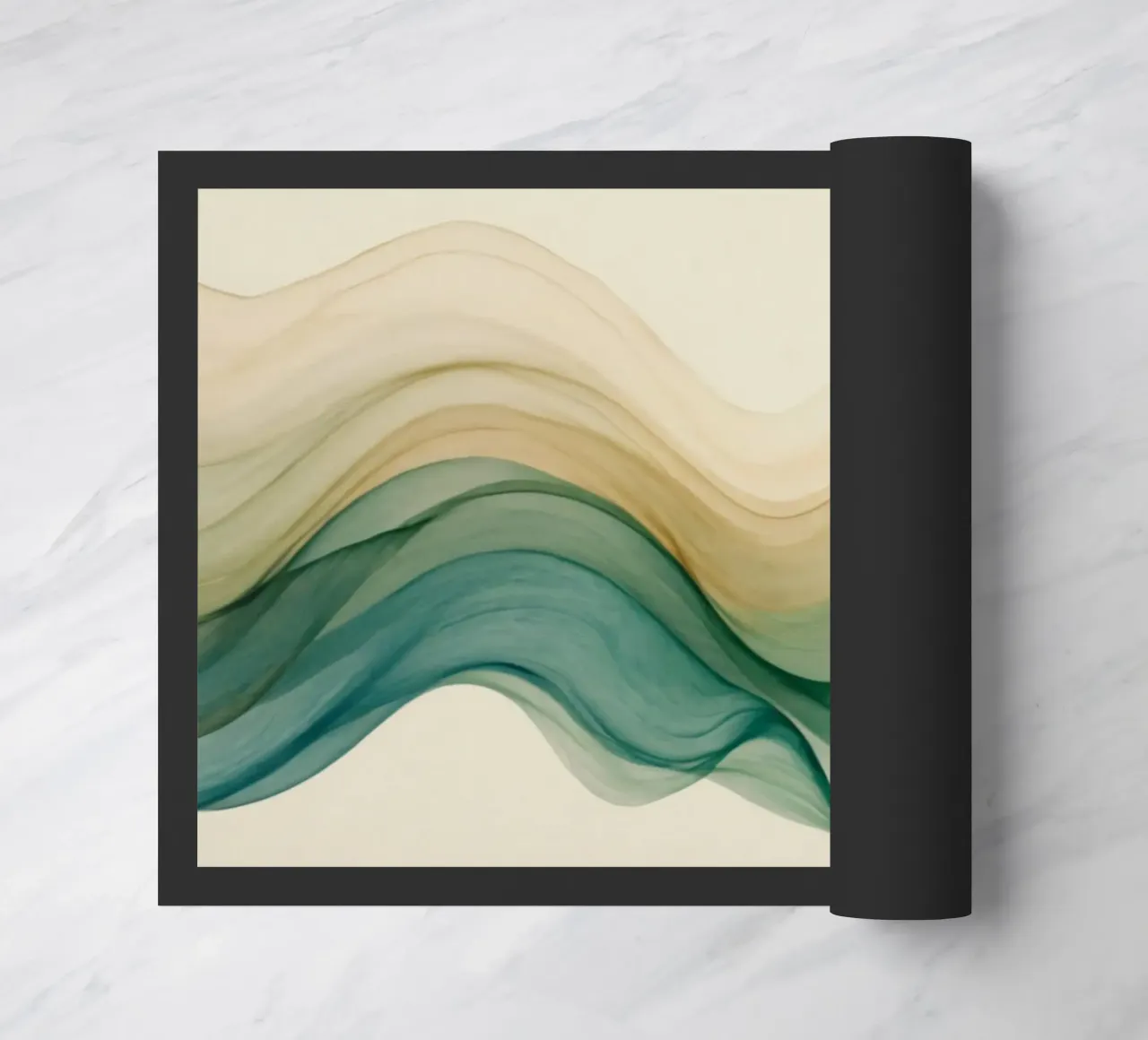 Elegant abstract waves in soft tones create a calming art doormat by DesignDoodle