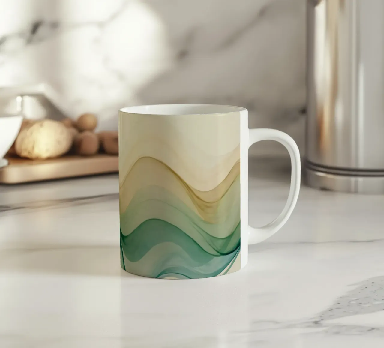 D'élégantes vagues abstraites dans des tons doux créent un art apaisant. mug en céramique de DesignDoodle
