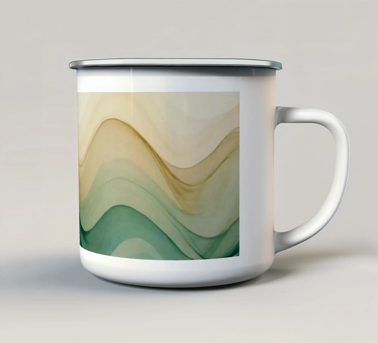 Elegant abstract waves in soft tones create a calming art enamel mug by DesignDoodle