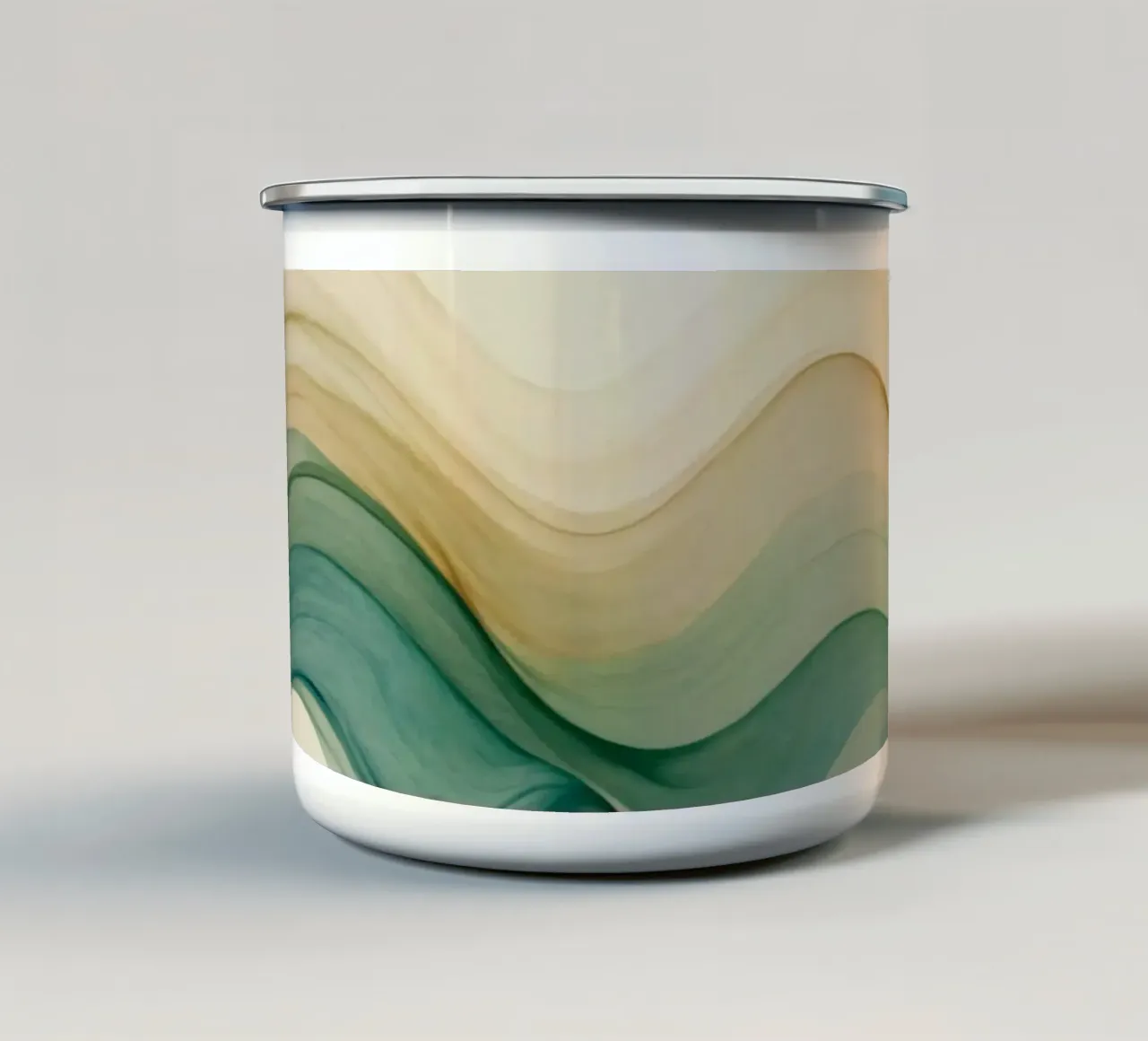 Elegant abstract waves in soft tones create a calming art enamel mug by DesignDoodle