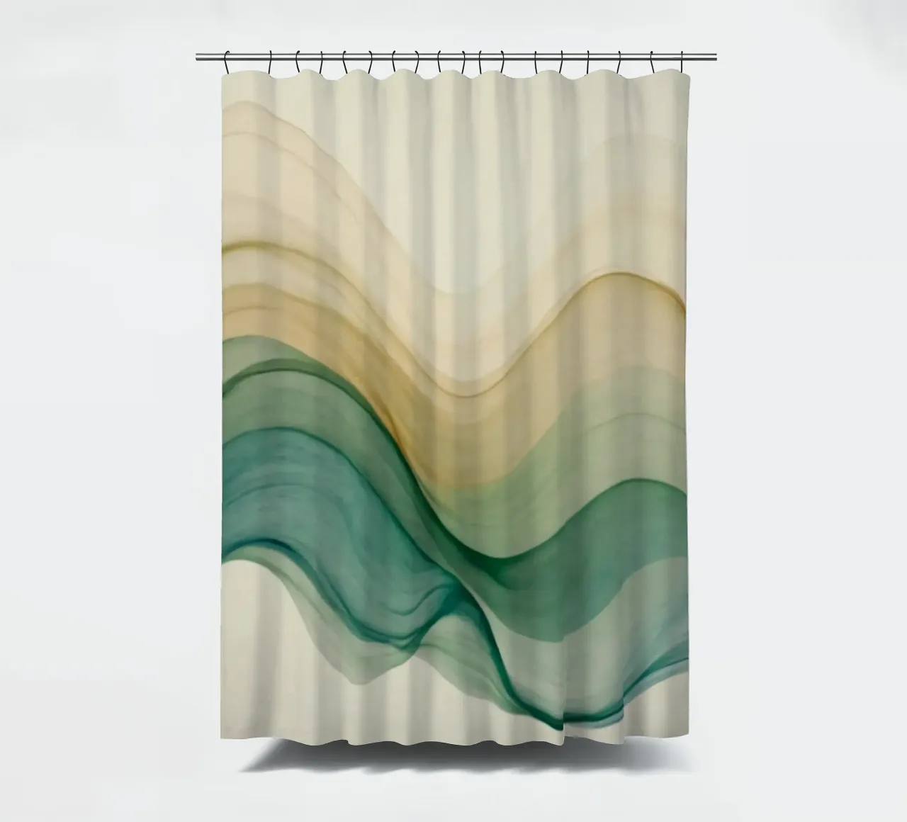 Elegant abstract waves in soft tones create a calming art shower curtain by DesignDoodle