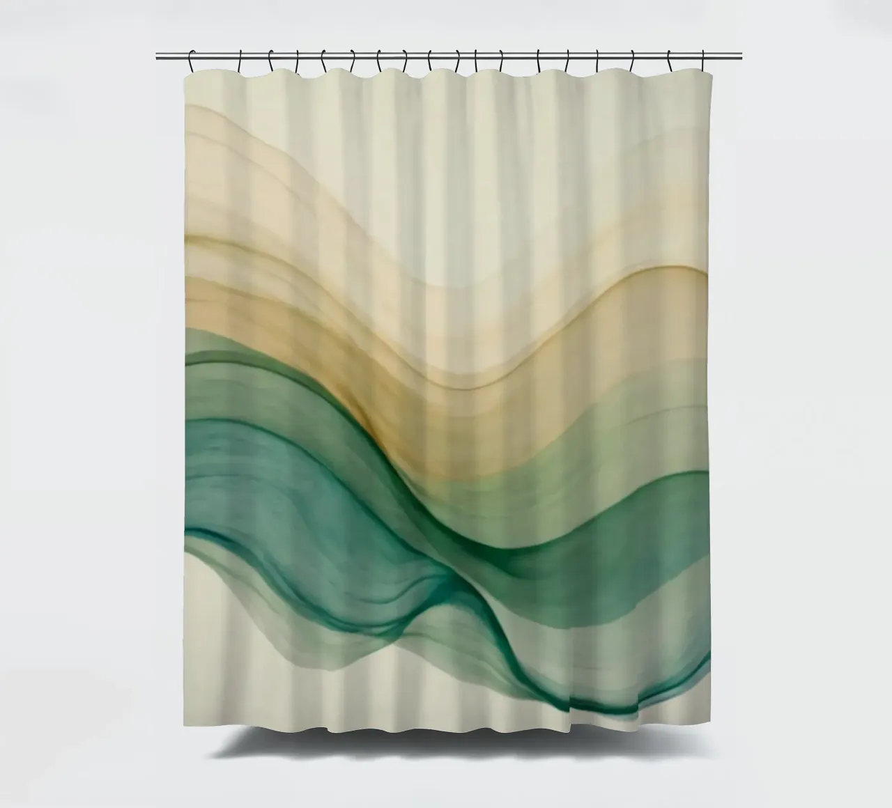 Elegant abstract waves in soft tones create a calming art shower curtain by DesignDoodle