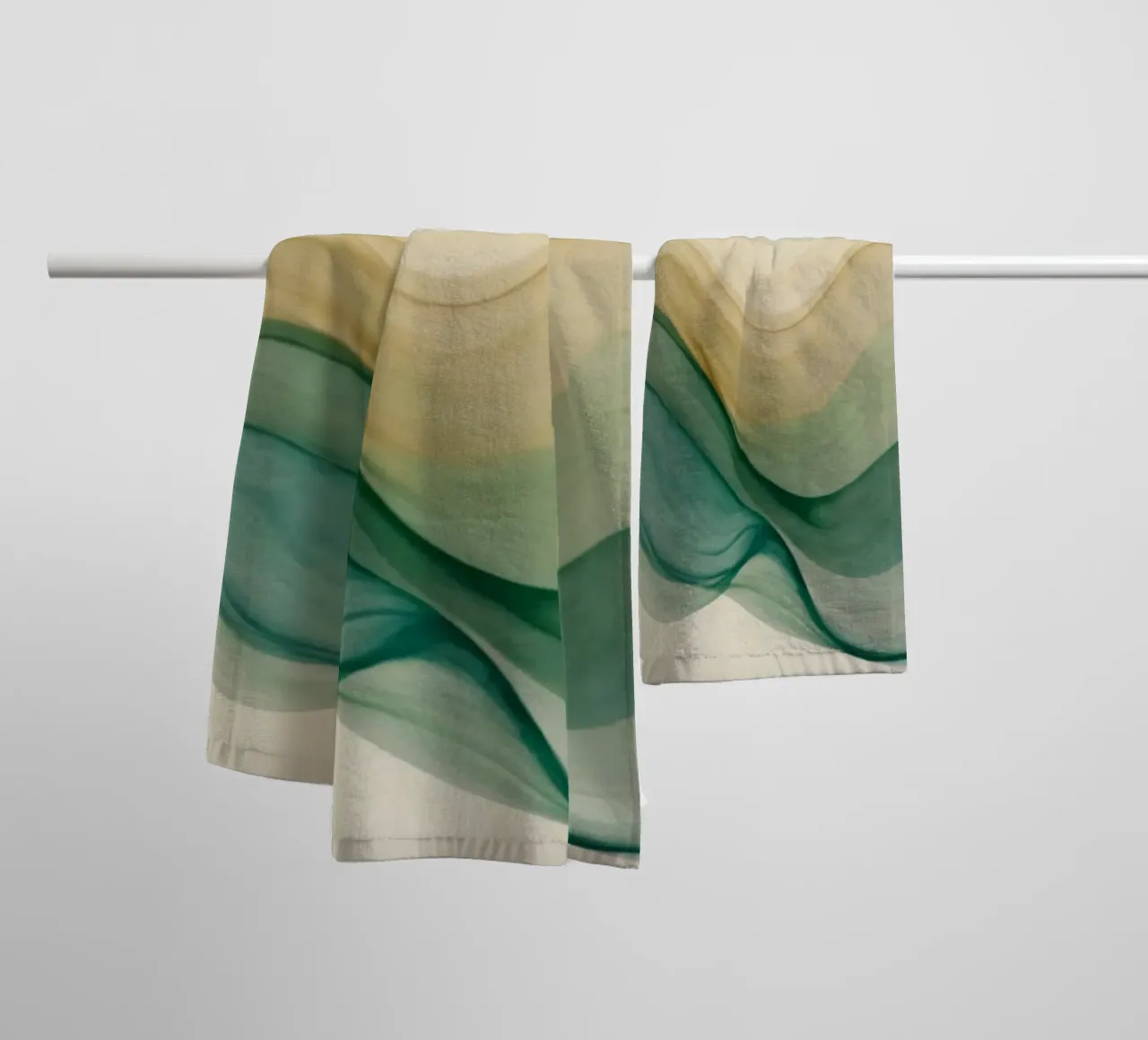 Elegant abstract waves in soft tones create a calming art towel by DesignDoodle