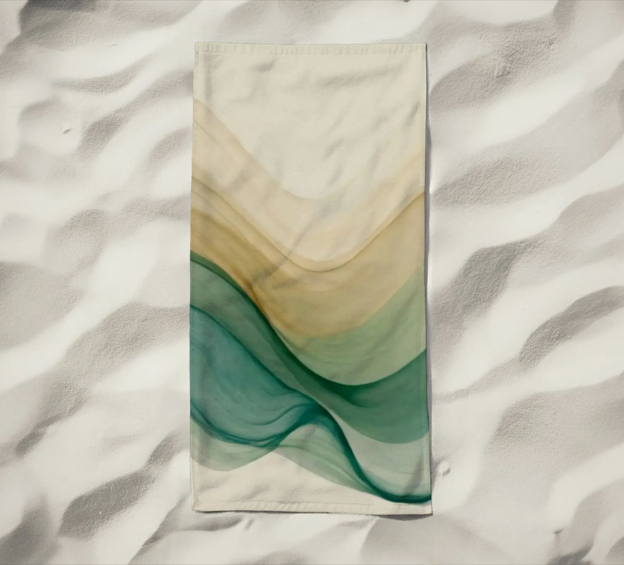 Elegant abstract waves in soft tones create a calming art beach towel by DesignDoodle