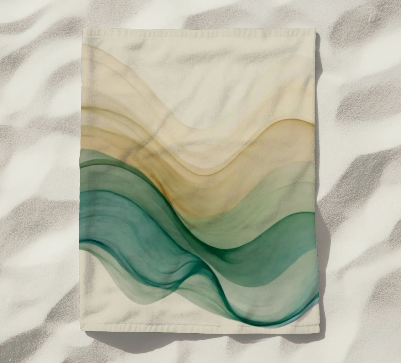 Elegant abstract waves in soft tones create a calming art beach towel by DesignDoodle