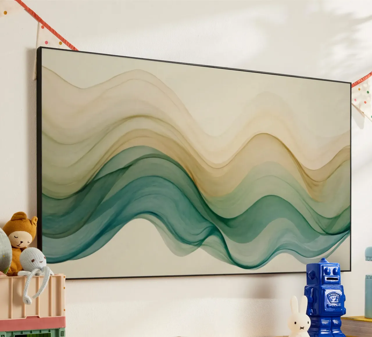 Elegant abstract waves in soft tones create a calming art alu-dibond by DesignDoodle