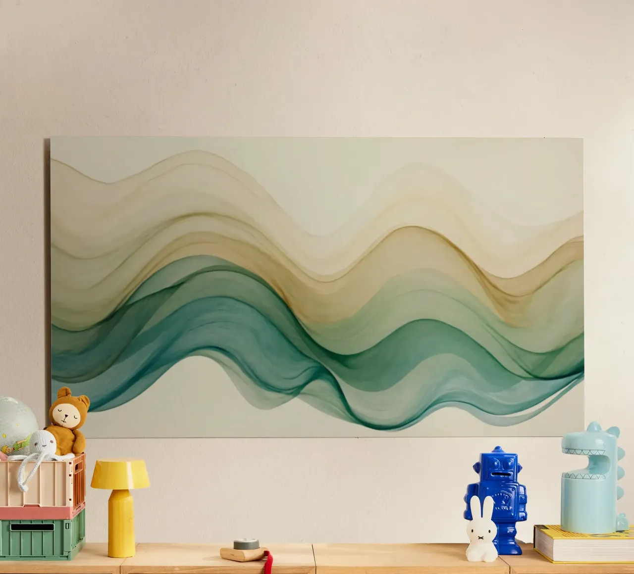 Elegant abstract waves in soft tones create a calming art alu-dibond by DesignDoodle