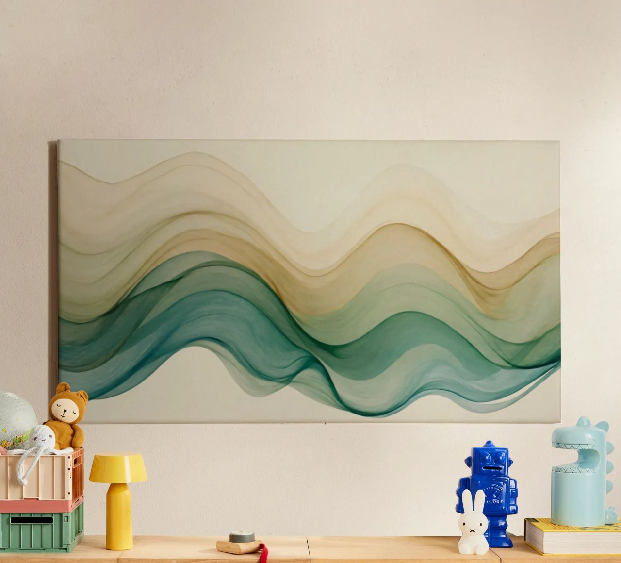 Elegant abstract waves in soft tones create a calming art canvas by DesignDoodle