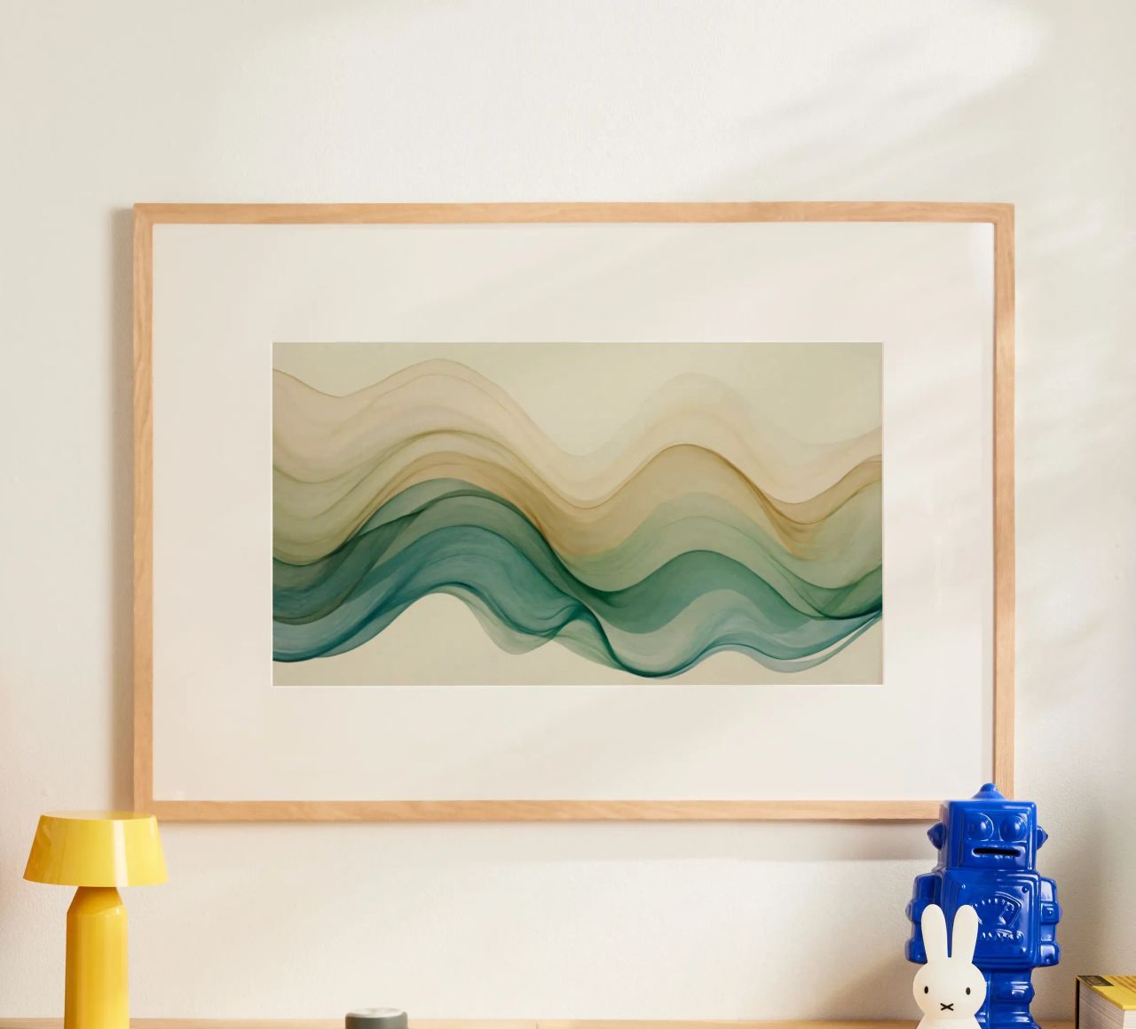 Elegant abstract waves in soft tones create a calming art hahnemühle by DesignDoodle
