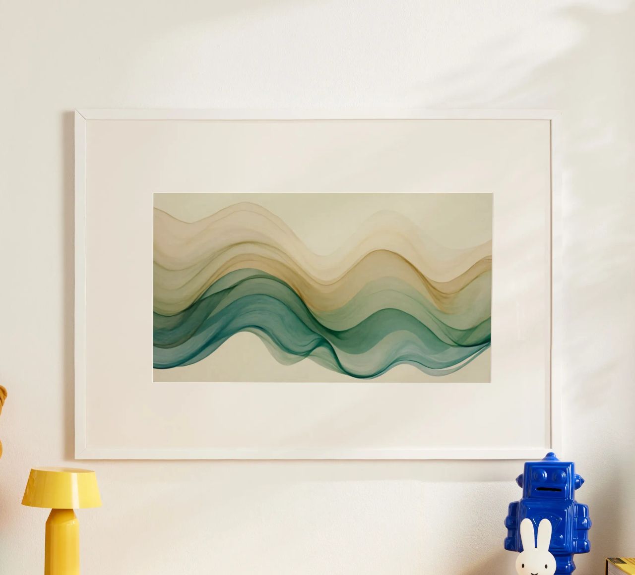 Elegant abstract waves in soft tones create a calming art hahnemühle by DesignDoodle