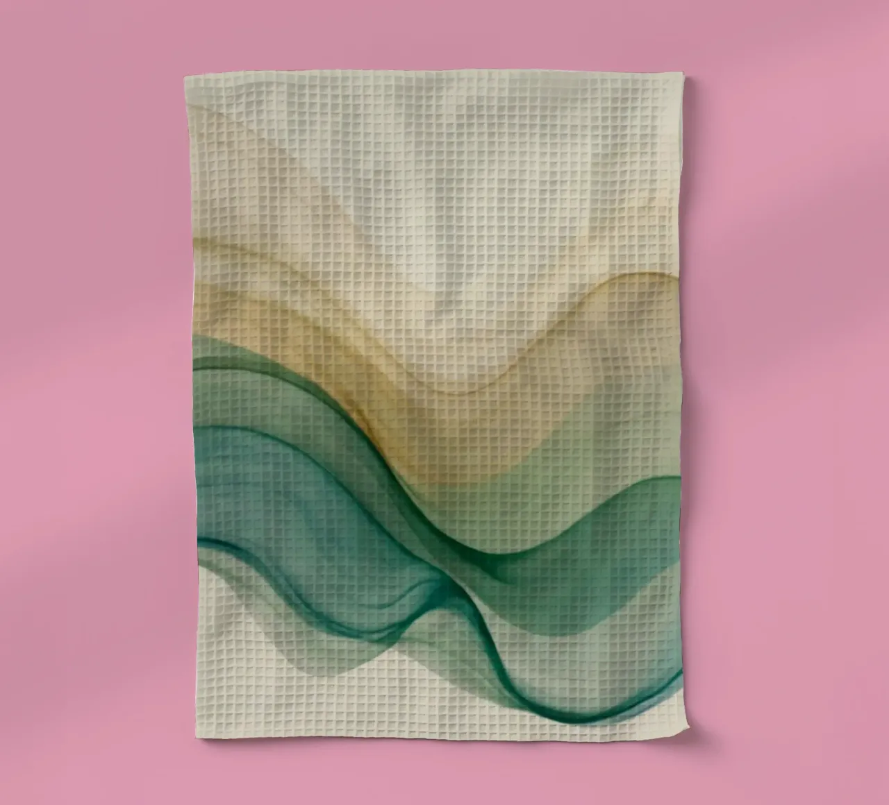 Elegant abstract waves in soft tones create a calming art tea towel by DesignDoodle