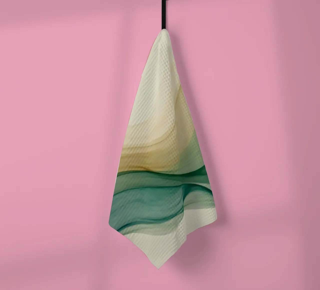 Elegant abstract waves in soft tones create a calming art tea towel by DesignDoodle